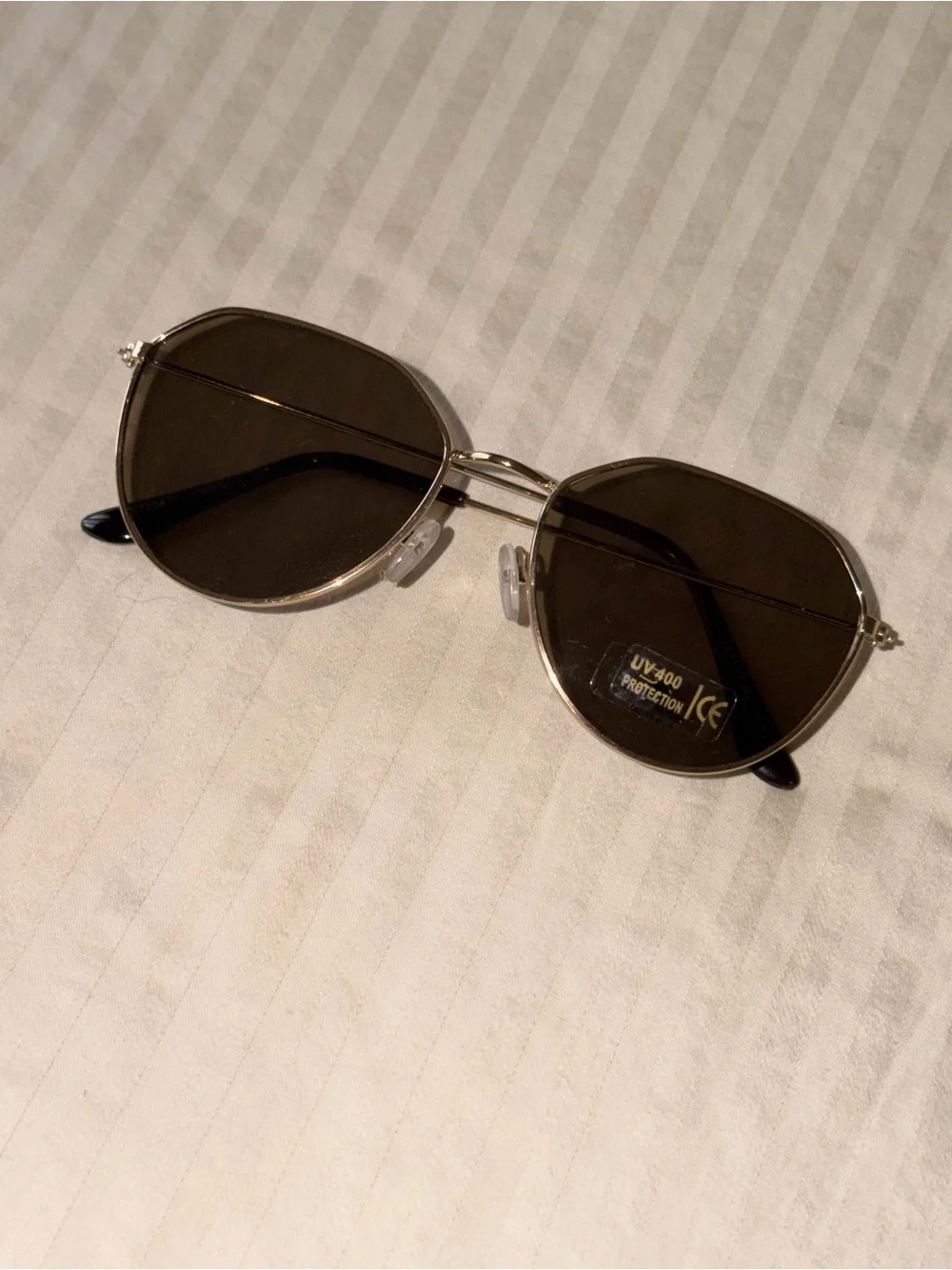 Gold Metal Round Sunglasses with Brown Lenses